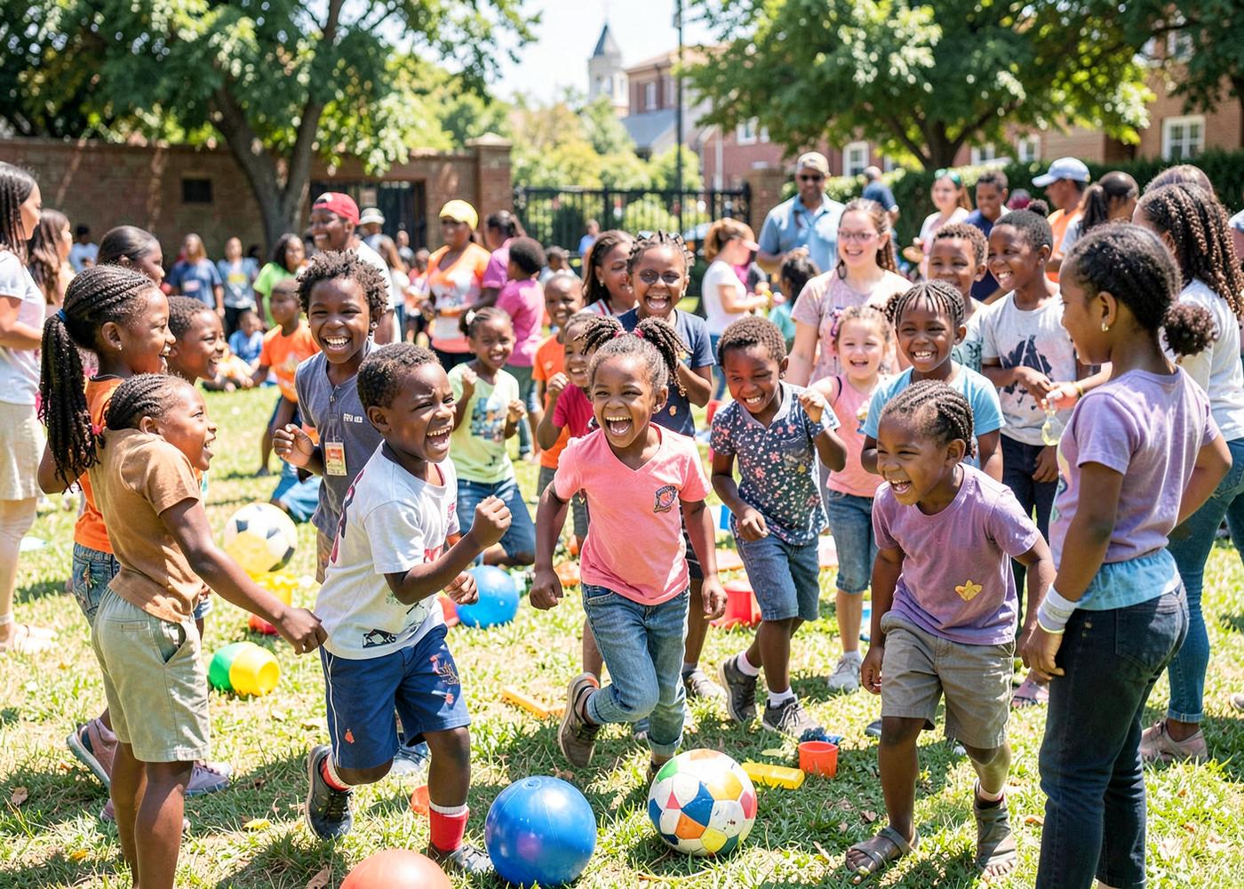 Children and youth playing together at a community day