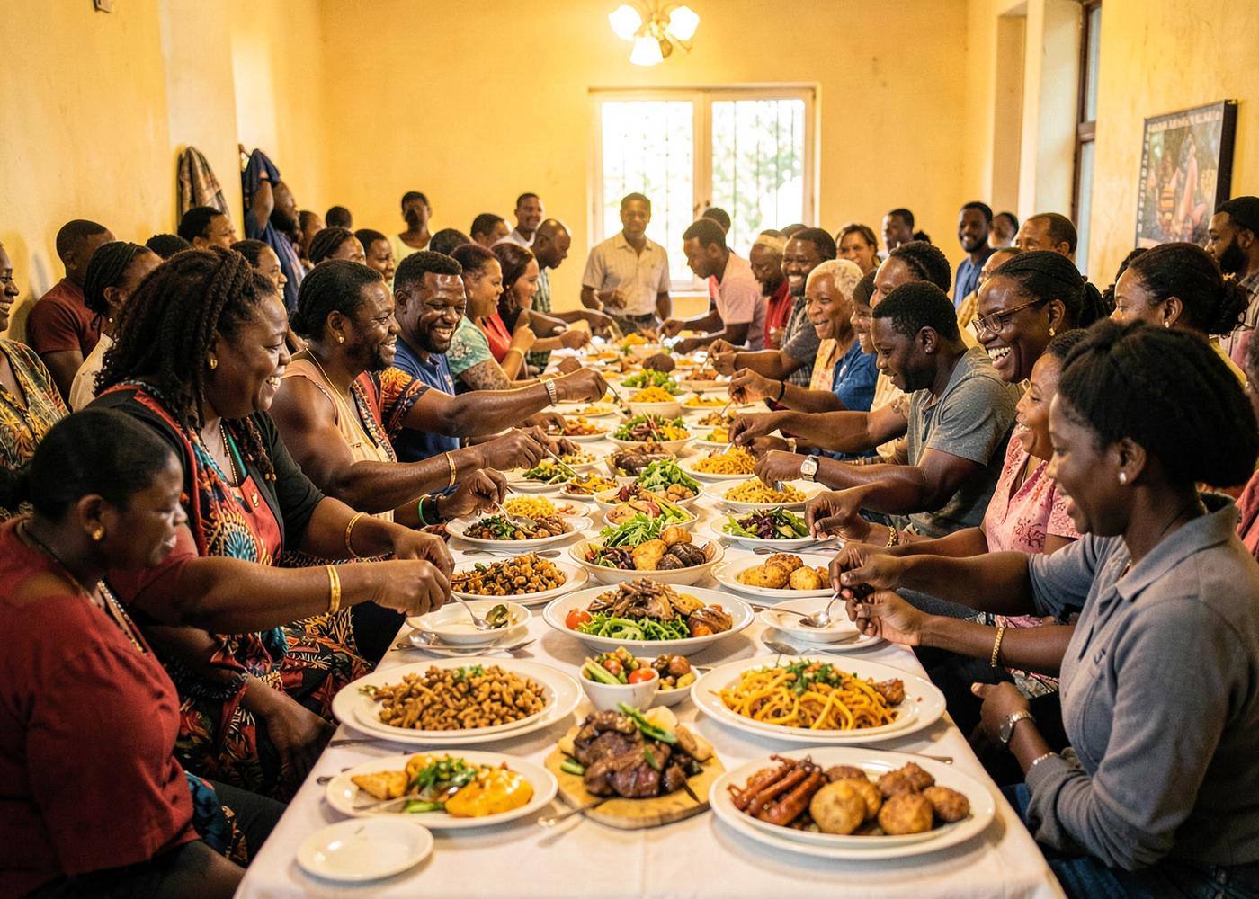 Church members sharing a fellowship meal together